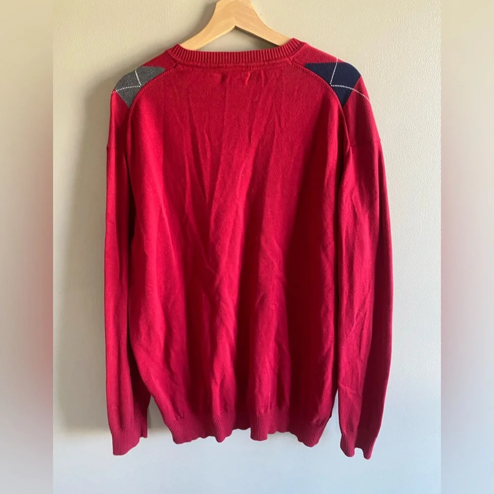 Club Room Men's Sweater XLT 100% Cotton Red Navy Argyle Golf‎ Preppy Academia
